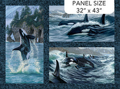 *Fabric Art - Northcott NATURESCAPES VOYAGE (Orcas) - SCENIC ORCA PANEL - DP29115-48 - Blue-Multi - By the Panel