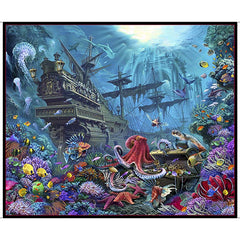 *Tropical - Treasures at Sea - Sunken Ship PANEL - 29919-X - Multi-Colors