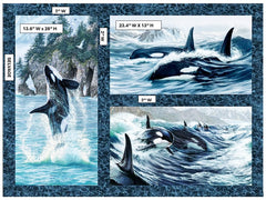 *Fabric Art - Northcott NATURESCAPES VOYAGE (Orcas) - SCENIC ORCA PANEL - DP29115-48 - Blue-Multi - By the Panel