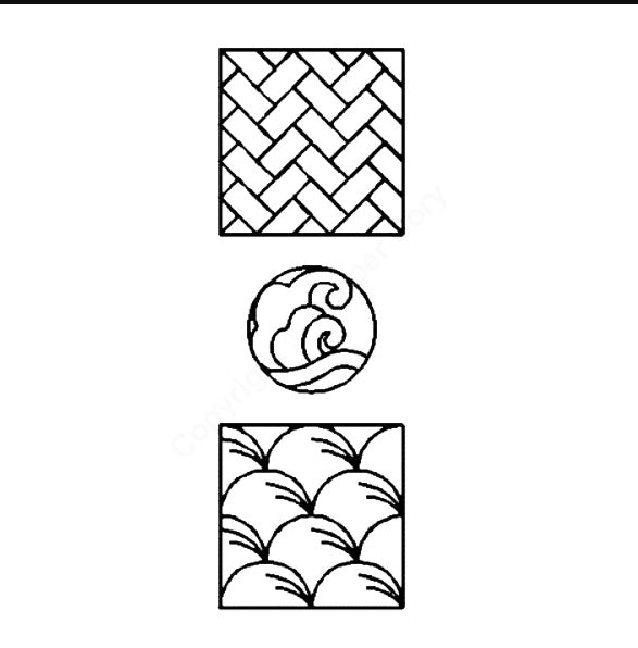 Sashiko Stencil - PC1060 - 5" Mini Paving Stones, Rising Wave & Sea Grass - ON SALE - 40% OFF - Last One