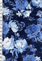 *Asian - Moonlight Collection - Beautiful Blue Peonies - LOTUS-CM3981 - Navy - By the Half Yard