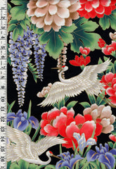 *Asian - TSURU Cranes & Floral Garden - TSUR-5257-K - Black