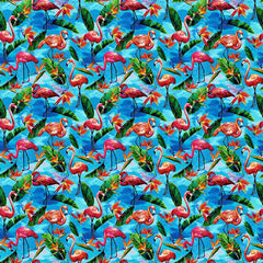 *Tropical - Fabulous Flamingos - Small Flamingos & Bird of Paradise - 120-8921 - Blue