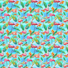 *Tropical - Fabulous Flamingos - Small Flamingos & Bird of Paradise - 120-8922- Light Aqua Blue