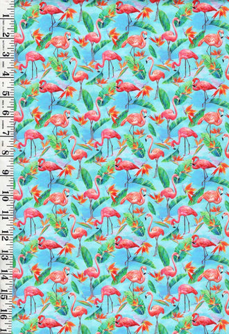 *Tropical - Fabulous Flamingos - Small Flamingos & Bird of Paradise - 120-8922- Light Aqua Blue