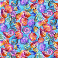 *Tropical - Fabulous Flamingos - Colorful Seashells - 120-8941 - Aqua