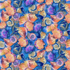 *Tropical - Fabulous Flamingos - Colorful Seashells - 120-8942 - Blue