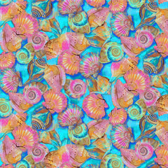 *Tropical - Fabulous Flamingos - Colorful Seashells - 120-8943 - Bright Aqua & Blue