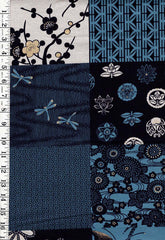 Japanese - Japanese Motif Patchwork - 5 1/2" squares - Blues - Last 1 1/4 yards