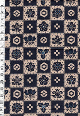 Japanese - Japanese Motif Patchwork - 2" squares - Indigo & Tan - Last 1 yard