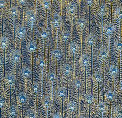 Kona Bay - Beautiful Peonies, Peacock Plumes, Flying Cranes & Crested Waves - 3 pieces - 1/3 yard each (12" x 44") - Blue