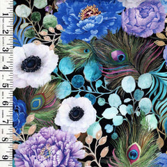 *Asian - Peacock Feathers & Peonies - CD2582 - Multi-Colors - By the Half Yard
