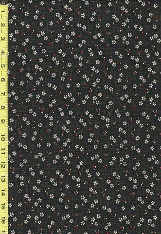 Japanese Sevenberry - Kasuri Collection - Tiny Floating Cherry Blossoms with Red Petals - SB-88227D2-7 - Black
