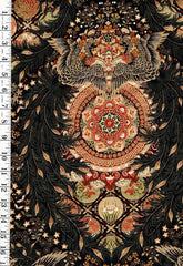 Asian - Imperial Phoenix, Feathers & Floral Medallions - Black - Last 34 inches