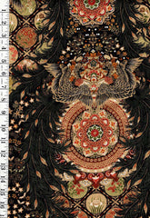 Asian - Imperial Phoenix, Feathers & Floral Medallions - Black - Last 34 inches