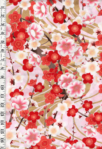 *Japanese - Naka Springtime Ume (Plum Blossoms) - N-1500-1C - Red & Pink - By the Half Yard