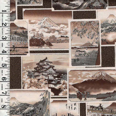 *Japanese - Kokka Ukiyo-e Scenic Travel Cards - YPA-59050-1C - Brown - By the Half Yard