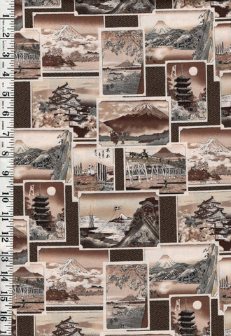 *Japanese - Kokka Ukiyo-e Scenic Travel Cards - YPA-59050-1C - Brown - By the Half Yard