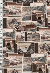 *Japanese - Kokka Ukiyo-e Scenic Travel Cards - YPA-59050-1C - Brown - By the Half Yard