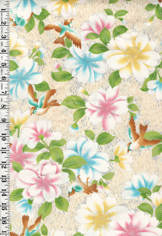 *Asian - Quilt Gate Sparrows & Cherry Blossoms - Very Light Beige - HR31250-12 - Last 1 yard