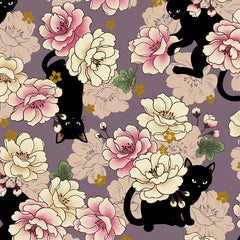 *Quilt Gate - Neko Mini Cats & Peonies - HR3450-11D - HYACINTH