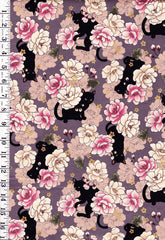 *Quilt Gate - Neko Mini Cats & Peonies - HR3450-11D - HYACINTH