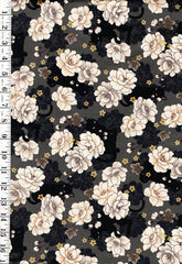 *Quilt Gate - Neko Mini Cats & Peonies - HR3450-11F - CHARCOAL (DARK GRAY)