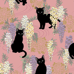 *Quilt Gate - Neko Mini Cats & Wisteria - HR3450-12B - MAUVE PINK