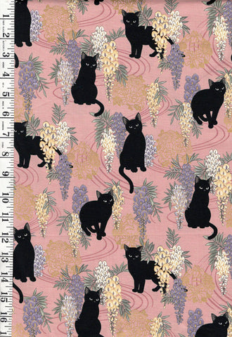 *Quilt Gate - Neko Mini Cats & Wisteria - HR3450-12B - MAUVE PINK