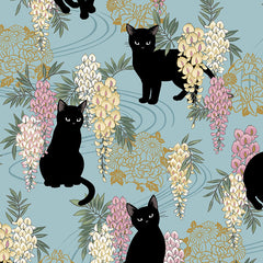 *Quilt Gate - Neko Mini Cats & Wisteria - HR3450-12C - BLUE