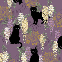 *Quilt Gate - Neko Mini Cats & Wisteria - HR3450-12D - PLUM PURPLE