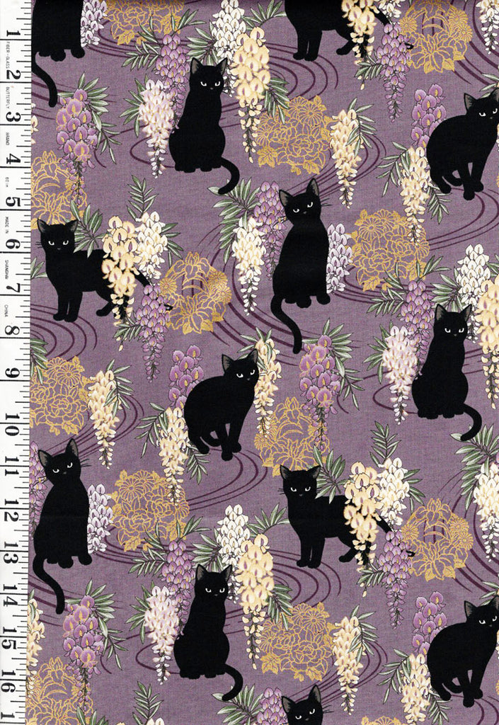 *Quilt Gate - Neko Mini Cats & Wisteria - HR3450-12D - PLUM PURPLE