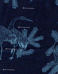 *Asian - Japanese Cranes & Pine Branches - Dark Navy - Last 35" with tiny flaw - $5.00