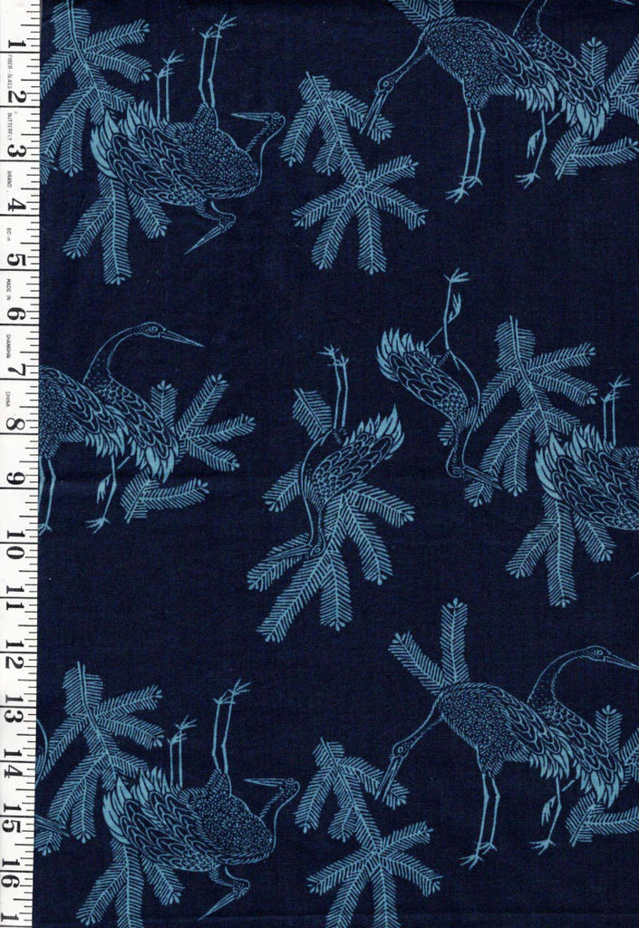 *Asian - Japanese Cranes & Pine Branches - Dark Navy - Last 35" with tiny flaw - $5.00
