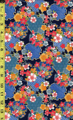 Asian - Sakura Brook - Sevenberry Cherry Blossoms & Floral Medallions - SB-850288D2-3 - Navy - Last 1 7/8 Yards