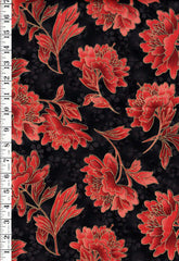 Asian -  Kingyo Peonies # 19841 - Brick Red & Black - Last 3/4 yard