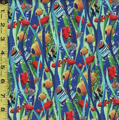 *SALE - Tropical - Reef Life - Colorful Fish & Wavy Grasses - 5749-77-Blue - SAVE 20%- By the Yard