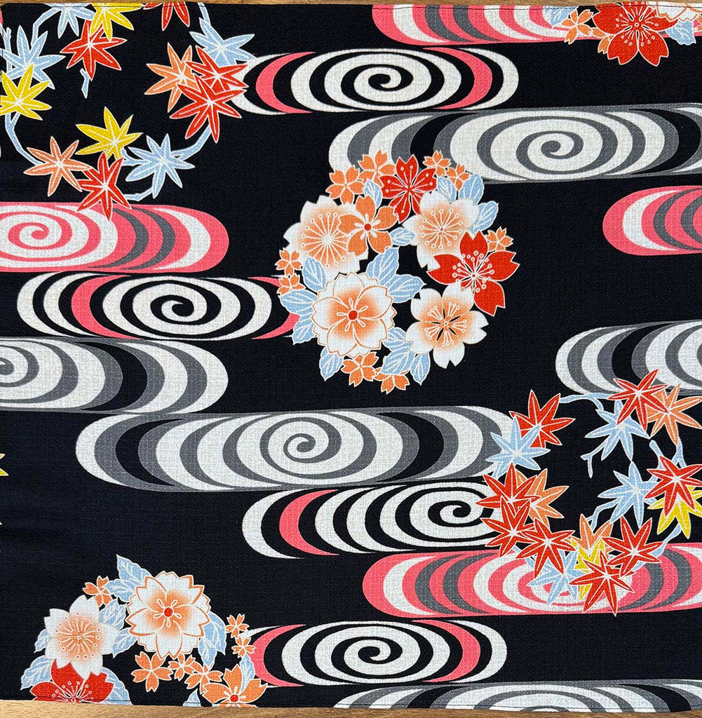 Furoshiki  - Japanese Wrapping Cloth - River Swirls & Floral Bouquets