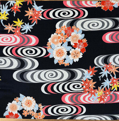 Furoshiki  - Japanese Wrapping Cloth - River Swirls & Floral Bouquets