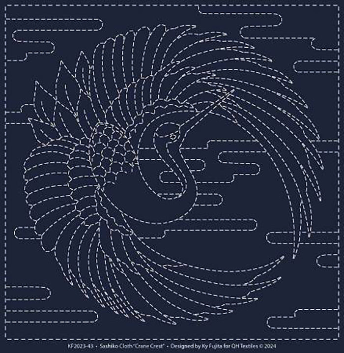 Sashiko Pre-printed Sampler - QH Textiles - KF2024-43 - CRANE CREST - Navy