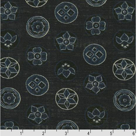 Japanese - Sevenberry Nara Homespun - Floating Indigo Crests - SB-83047D1-1 - NAVY
