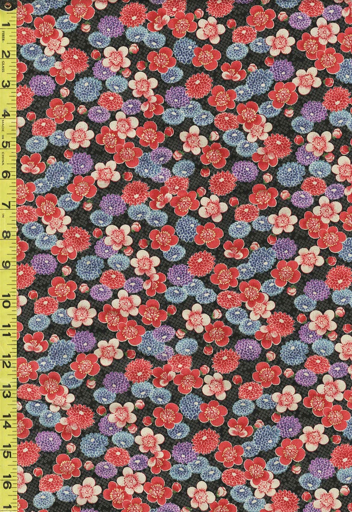 *Japanese - Sevenberry Kiku - Kiku (Chrysanthemums) & Cherry Blossoms - SB-850399D1-1 - BLACK