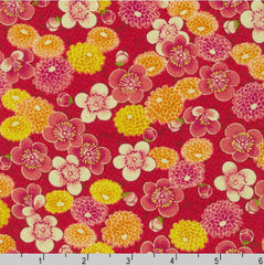*Japanese - Sevenberry Kiku - Kiku (Chrysanthemums) & Cherry Blossoms - SB-850399D1-2 - RED