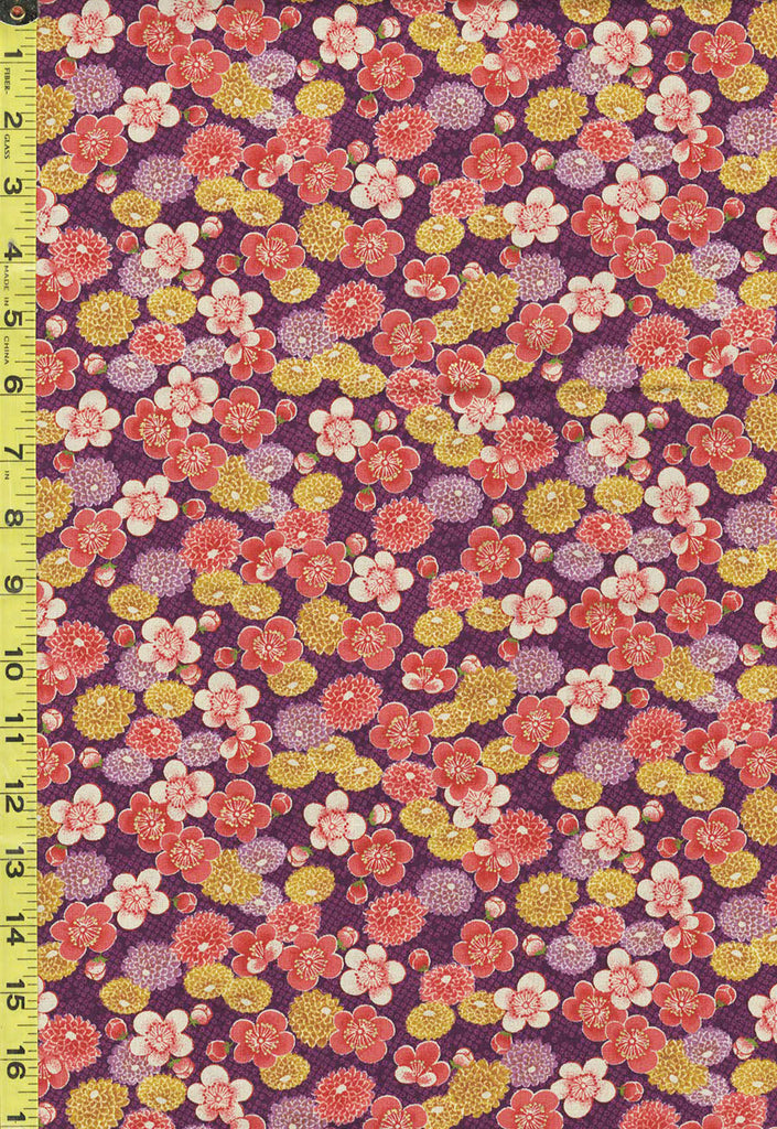 *Japanese - Sevenberry Kiku - Kiku (Chrysanthemums) & Cherry Blossoms - SB-850399D1-4 - PURPLE
