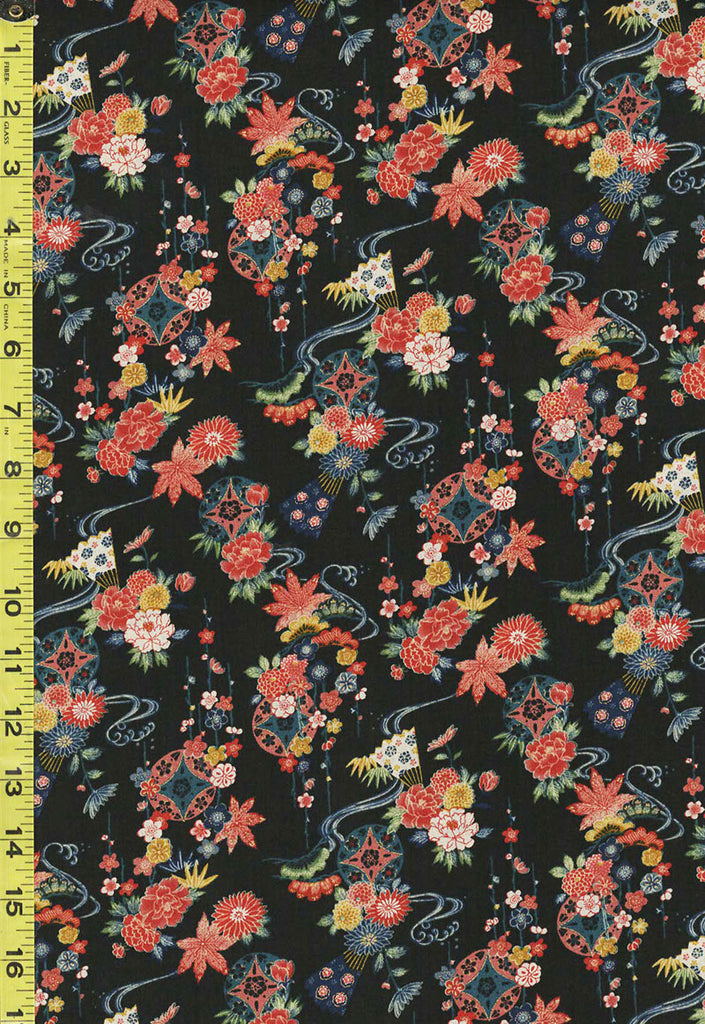 *Japanese - Sevenberry Kiku - Floating Floral Medallions & River Swirls - SB-850400D1-1 - BLACK