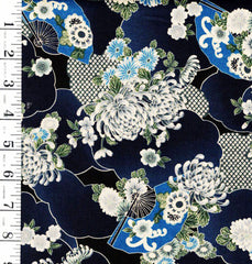 *Japanese Sevenberry - Floral Fans, Mums, Clouds & Shibori Motif - SB-850561-D1-1 - Indigo - By the Half Yard