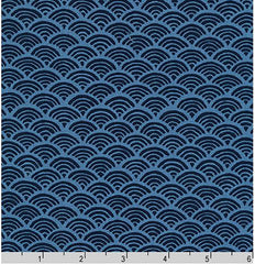 Japanese - Sevenberry Kasuri Collection - Small Two-Color Wave (Seigaiha) - SB-88220D1-4 - Indigo & Blue - Last 2 1/4 Yards