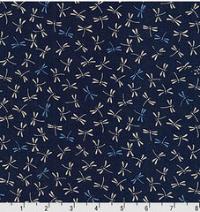 Japanese - Sevenberry Kasuri Collection - Tiny Blue & Tan Dragonflies - SB-88222D7-5 - Indigo - Last 2 3/4 Yards