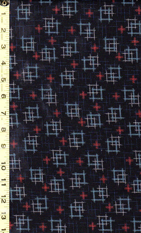 Japanese - Sevenberry Kasuri Collection - Floating Squares & Red Crosses - SB-88229D1-6 - Midnight (Black) - Last 2 7/8 Yards