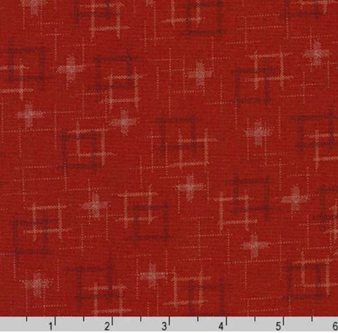 *Japanese - Sevenberry Kasuri Collection - Floating Squares & Crosses - SB-88229D1-3 - Dark Brick Red